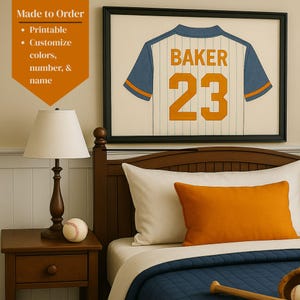 Watercolor Baseball Jersey Wall Art | Personalized Jersey Printable | Sports Kids Room Decor | Digital Download