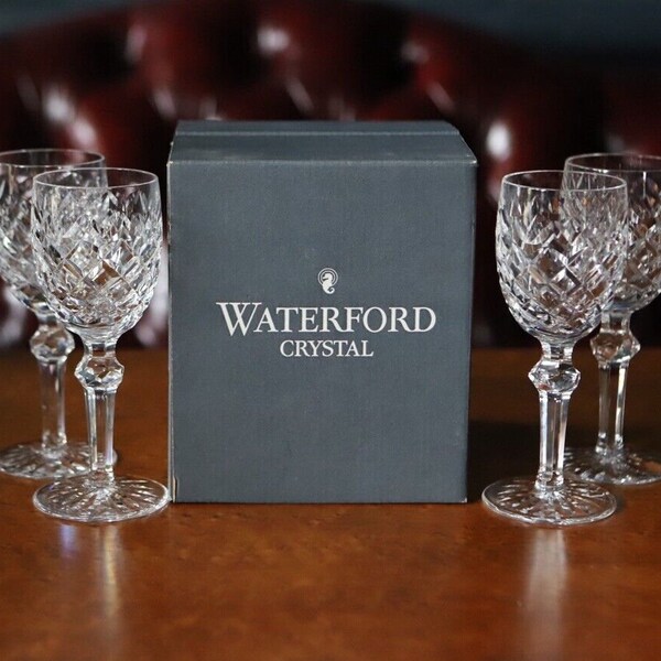 4 Vintage Waterford crystal glasses Powerscourt White Wine Glasses 6 3/8” ~Boxed