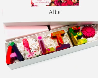 Flower girl Personalized Crayon Name in Gift Box, Flower Girl gift, flower girl favor, Wedding favors, flower girl proposal gift