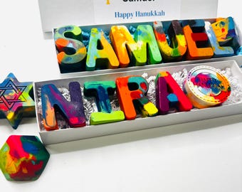 Name Crayons for Kids Hanukkah Gift in a gift box - Personalized Hanukkah Kids Gift-Hannukah