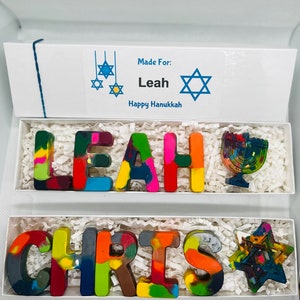 Name Crayons for Kids Hanukkah Gift in a gift box - Personalized Hanukkah Kids Gift-Hannukah