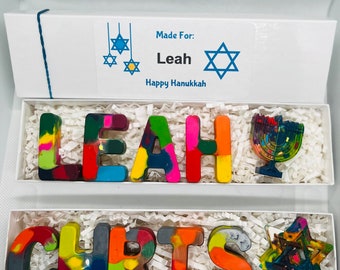 Name Crayons for Kids Hanukkah Gift in a gift box - Personalized Hanukkah Kids Gift-Hannukah