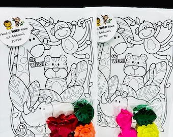 Zoo animal Personalized Crayons with Coloring Page, jungle party favors, zoo animal birthday party favors