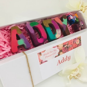 Flower girl Personalized Crayon Name in Gift Box, Flower Girl gift, flower girl favor, Wedding favors, flower girl proposal gift image 1