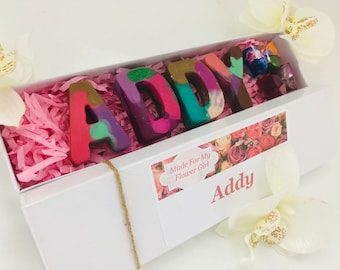 Flower girl Personalized Crayon Name in Gift Box, Flower Girl gift, flower girl favor, Wedding favors, flower girl proposal gift