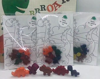 Dinosaur Crayons, Personalized Birthday Party Favors with Coloring Page