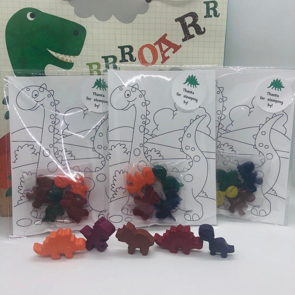 Dinosaur Personalized Crayons with Coloring Page, Dinosaur party favors, Dinosaur birthday