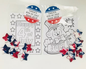 Fourth of July, July 4th Party Favors - Set of 6 crayons and coloring page - Birthday Kids Party Favors Pool Party BBQ Holiday -Personalized