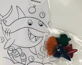 Shark Crayons, Personalized Party Favors with Ocean Coloring Page