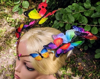 Butterfly Crown Tiara Multicolor Butterflies Headband Headpiece Fascinator Birthday Photoshoot Renaissance Fairy Elven Festival Cosplay