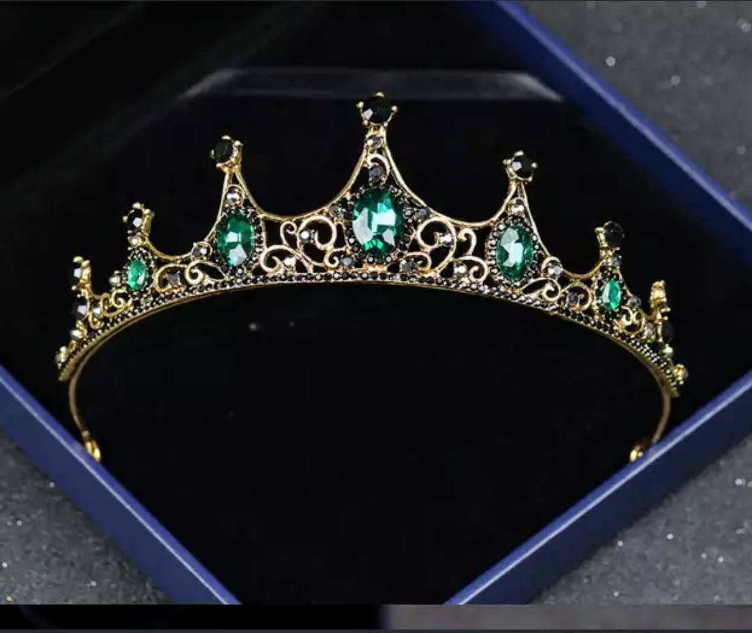 Baroque Bronze Emerald Green Filigree Tiara Crown Wedding Bride Prom