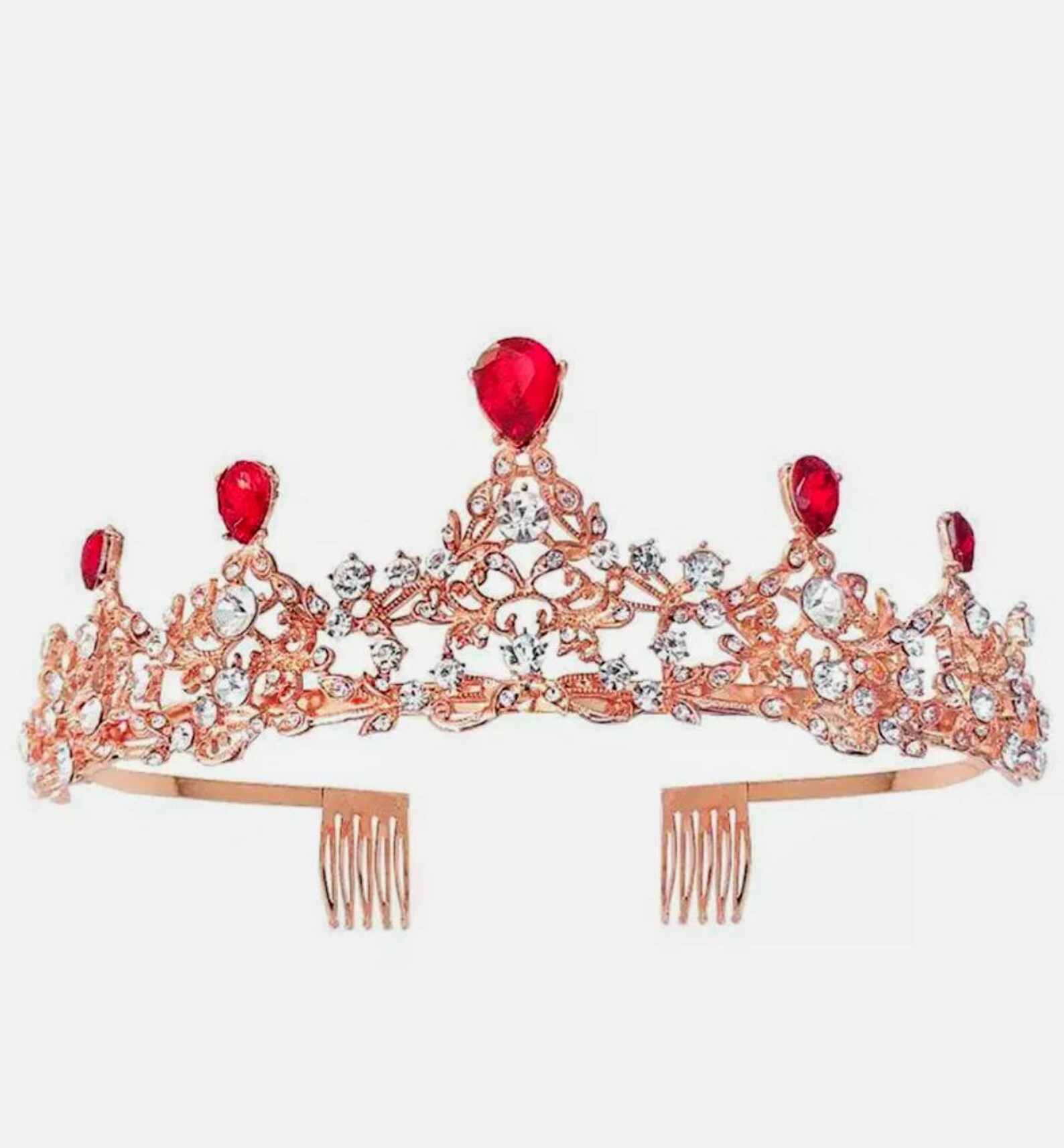 Bridal Crown Tiara Bridgerton Bride Gold Antique Ruby Red Etsy