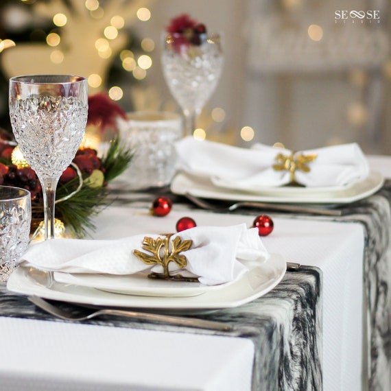 Winter Table Runner Grey White Table Centerpiece Christmas Etsy
