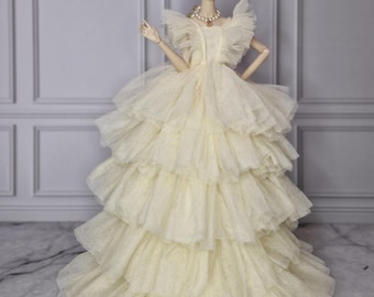 OOAK glamour ivory white wedding Marie Antoinette rococo tulle ruffle Queen dress  Barbie Fashion Royalty  Silkstone Poppy Parker 1:6 doll