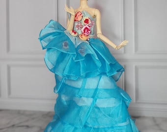 2 style OOAK Alice in wonderland blue full beaded velvet tulle handmade dress Barbie Fashion Royalty  Silkstone Poppy Parker 1:6 doll