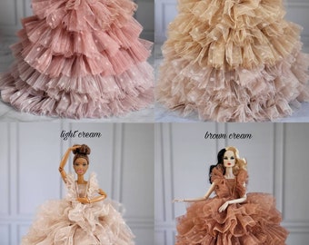 Pink Cream Brown gradient handmade Ruffled layers tulle bride wedding ball dress Barbie Fashion Royalty  Silkstone Poppy Parker 1:6 doll