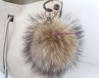 Pelzbommel Raccoon Ball naturfarbe Keychain Fellbommel Finnraccoon Taschenanhnger XXL Luxus Bommel Pompon