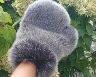 Rękawica do masażu z futra, erotyczna, miękka i przyjemna w dotyku, czyste wellness, nowa, imitacja sztucznego futra, cena za sztukę, rękawica z futra, szara, lekka koronka, luksusowa