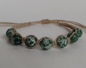 Gemstone hemp bracelet, tree agate, forest agate, handcrafted, natural jewelry, minimalist bracelet, natural hemp, green gemstone jewelry,
