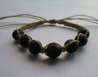 Lava rock hemp bracelet, handcrafted, gemstone bracelet, natural hemp, adjustable, minimalist jewelry, diffuser beads,