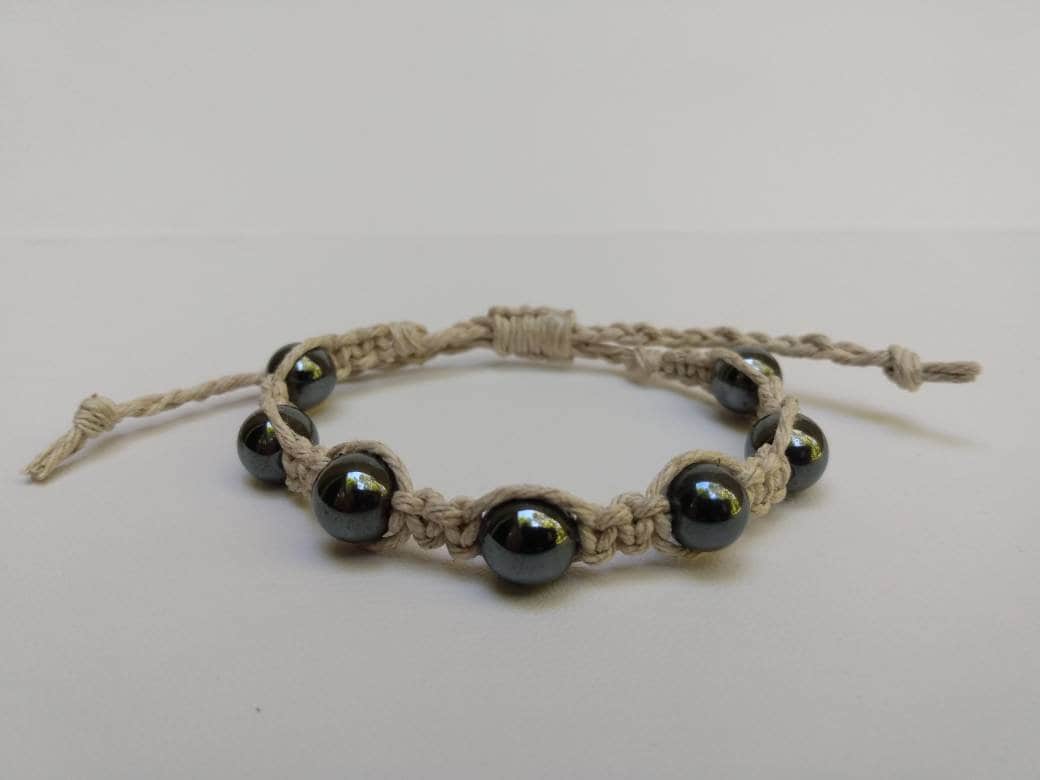 Hematite hemp bracelet, gemstone jewelry,  handcrafted, adjustable, natural, hemp, minimalist jewelry,