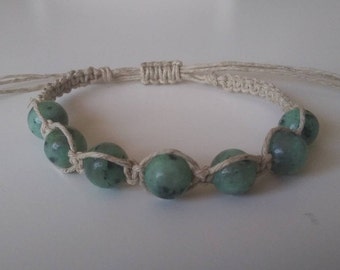 Green sesame jasper hemp bracelet, handcrafted, natural hemp, gemstone bracelet, minimalist jewelry, jasper bracelet, adjustable