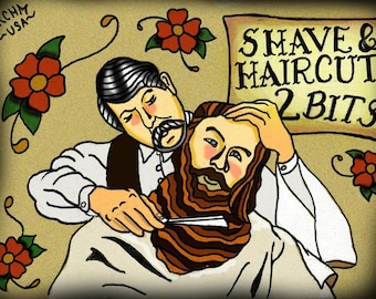 Coupe et le rasage barbier tattoo print