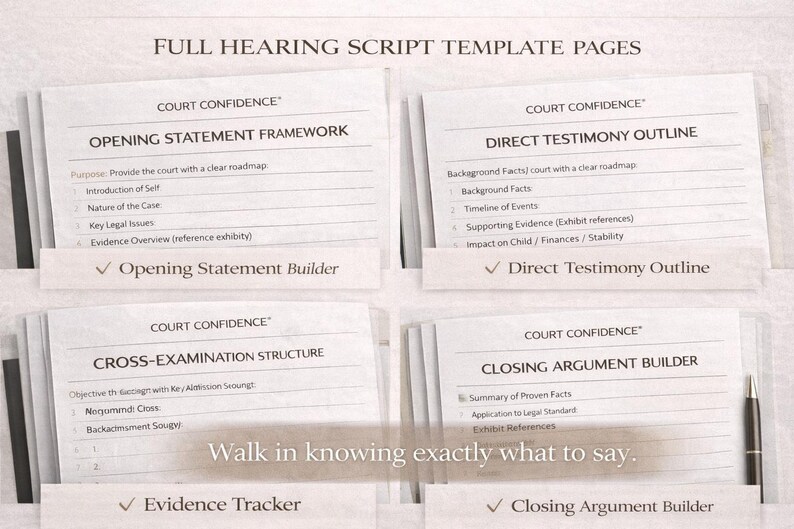 Hearing Script Pro Se Court Planner | Custody Hearing Prep Workbook | Family Court ...