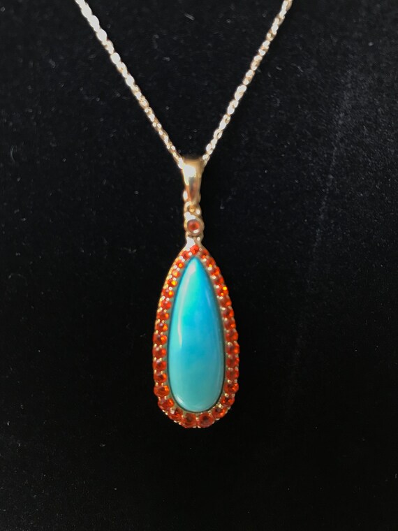 Exquisite 14 K Gold Turquoise and Fire Opal penda… - image 3