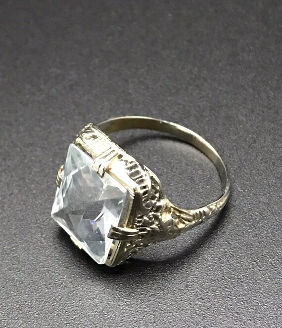 14K White Gold Art Deco Aquamarine Ring! - image 2