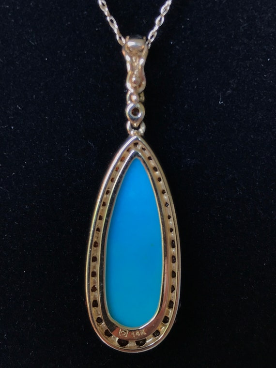 Exquisite 14 K Gold Turquoise and Fire Opal penda… - image 2