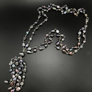 26” Long Double Freshwater Peacock Pearl Necklace with Tassles