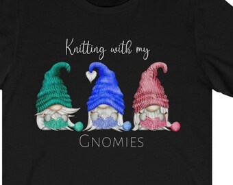 Knitting with my Gnomies - Knitters Tee - Unisex Jersey Short Sleeve Tee
