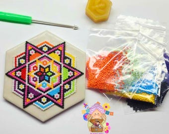 Seed Bead Art Kit - Rainbow Star - Beautiful Vibrant Rainbow Colored Star Pattern - MiBolaLoca