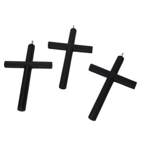 May include: Three black cross pendants, each featuring a simple, straight-edged design with a small metal loop at the top for attachment. The crosses have a uniform matte finish and a consistent, clean geometric shape, presented as a set of three.