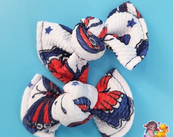 Red White Blue Butterflies Chubby Knot Alligator Clip Hair Bows - Sold as a set of 2 - 2 sizes - Girls Hairbow - Pigtail Bows - Knot Bows