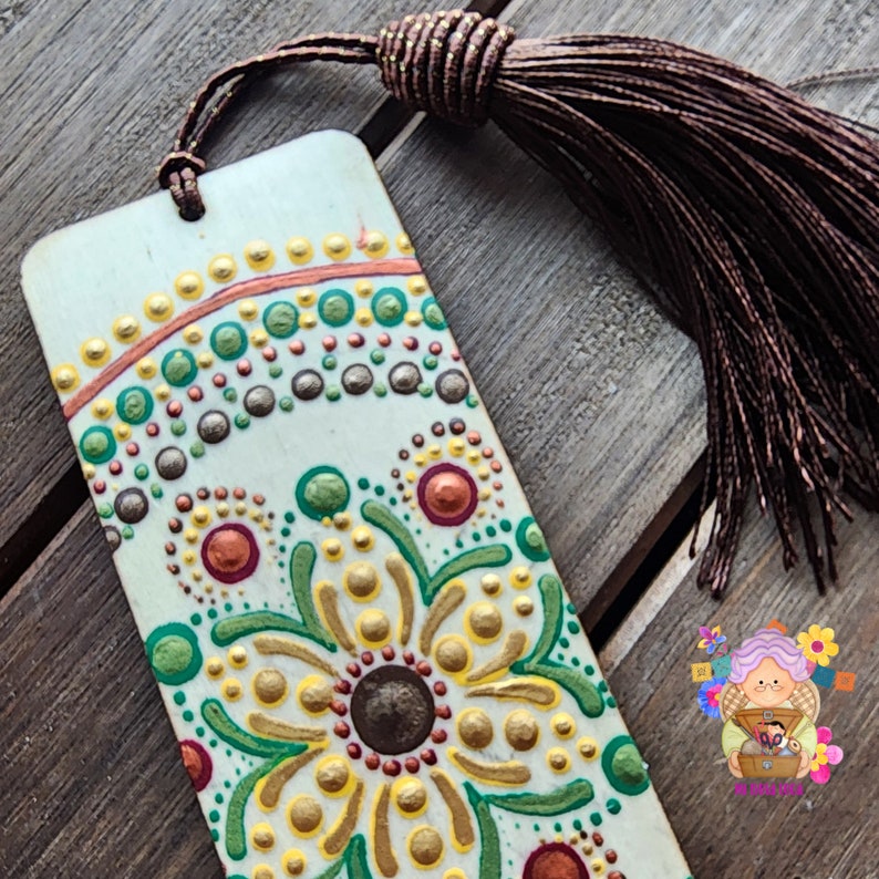Natural Flower Wood Mandala Bookmark Hand Painted Dot Art Bookmark