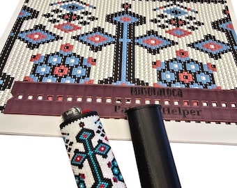 Cross of Faith - Blue Black White and Red Beaded Lighter Cover DIY Kit | Peyote Stitch Pattern |  Chart & Pattern Helper | Pattern ONLY