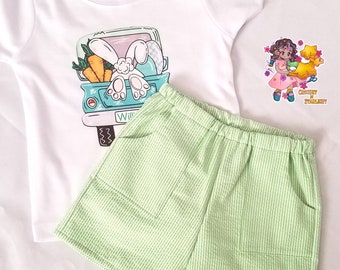 Green Seersucker Easter Shorts & T-shirt Set | Boys Easter Outfit | Boys Personalized Easter Shirt | Easter Bunny Truck | Truck with Carrots