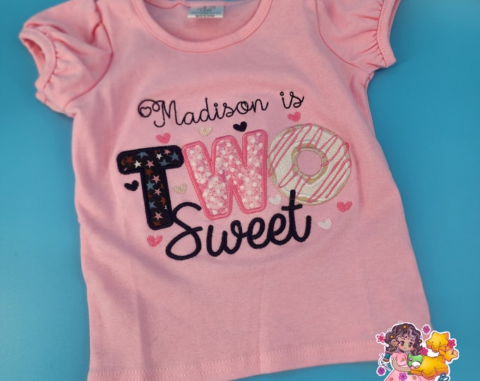 Two Sweet Personalized Donut T-shirt; Girl's 2nd Birthday Shirt; Donut Birthday; Donut Birthday Shirt