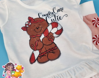 Candy Cane Cutie | Gingerbread Girl Shirt | Girls Christmas Tshirt | Ginberbread Peppermint | Puff Sleeve | Sublimation