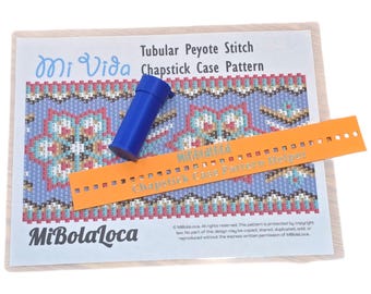 Beading Pattern - 3D Printed Lip Balm Case & Tubular Peyote Stitch Beading Pattern Kit - MiVida - Blue Floral