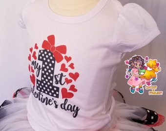 Girl's First Valentine's Day Sublimation tshirt | My 1st Valentine's Day | Hearts and Ribbon | Baby's First Valentine | Baby Girl Shirt