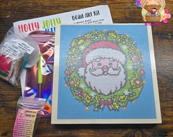 Santa Wreath Seed Bead Art Kit - 8x8 Wonder Board