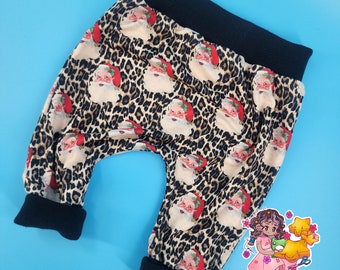 Santa Leopard Print Pants | Harem Pants | Leggings | Leopard Santa Print | Old School Santa | Santa Pants | Girls Christmas Leggings