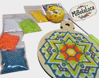 Huichol Bead Art Kit: Flor Azul Pattern, Craft Set
