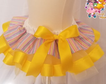 Yellow Birthday Ribbon Trimmed Tutu | Fabric Trim| Tulle Skirt | Girls Dress Up | Birthday Girl | Party Skirt |Birthday Party Outfit