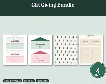 Gift Giving Bundle, 4 in 1, Gift Card Holders, Money Envelopes, Printable Wrapping Paper, Gift Vouchers, Christmas Birthday PDF