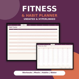 Digitale planner voor fitnessgewoonten (GoodNotes), trainingslogboek (zonder datum), maaltijdplanner, waterinname-tracker, gezondheidsplanner voor iPad (PDF) met hyperlinks