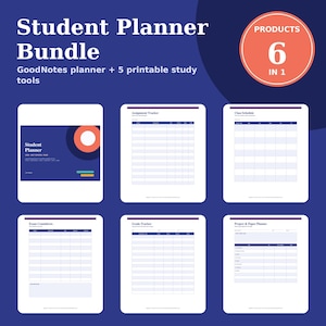 Student Planner Bundle, 6 in 1 GoodNotes Planner 2026-2027 plus Printable Assignment Tracker, Exam Planner, GPA Tracker, Class Schedule